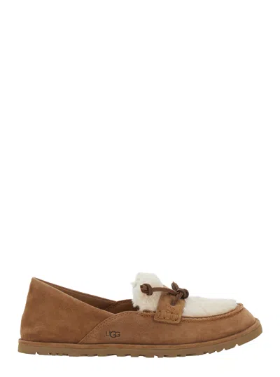 Ugg Women's Elegant Loafers With Rubber Sole And Leather Interior In Brown
