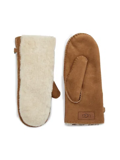 Ugg Women's Exposed Sheepskin Mittens In Brown