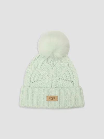 Ugg Women's Faux-fur Pom-pom Cable-knit Beanie In Green
