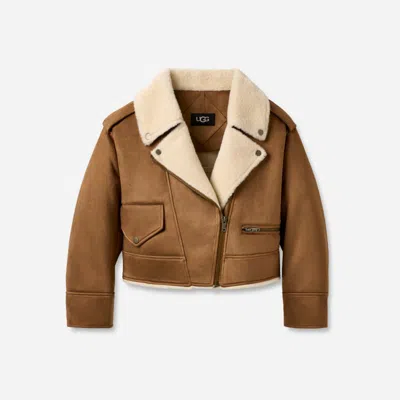 Ugg Finnian Luxefluff Moto Jacket In Brown
