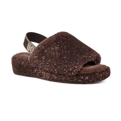 Ugg Women's Fluff Yeah Metallic Sparkle Sandal In Burnt Cedar In Red