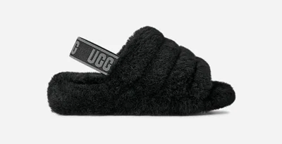 UGG ® WOMEN'S FLUFF YEAH SLIDE SHEEPSKIN SLIPPERS IN BLACK/DARK SHADOW