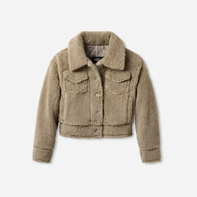 Ugg ® Women's Frankie Short Trucker Jacket Fleece In Cobble Grey In Brown