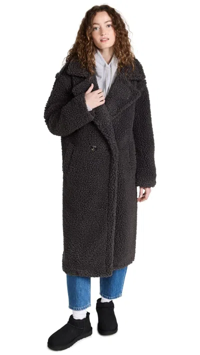 Pre-owned Ugg Women's Gertrude Long Teddy Coat, Ink Black