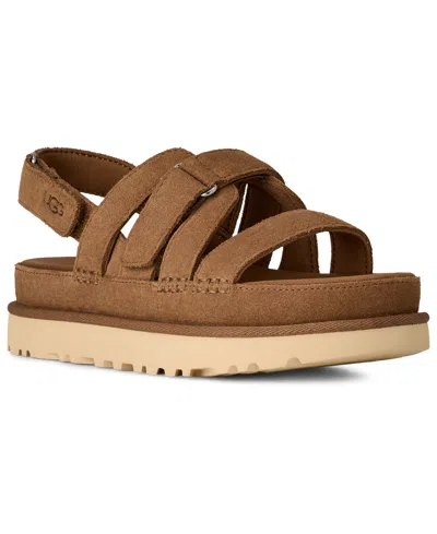 Ugg Goldenstar Flat Slingback Suede Sandals In Brown