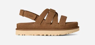 Ugg Goldenstar Flat Slingback Suede Sandals In Brown