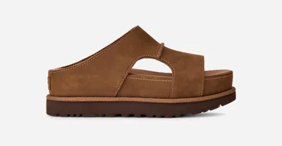 Ugg ® Women's Goldenstar Hi Cutout Slide Leather Sandals In Dark Chestnut In Brown