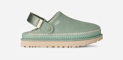 Ugg ® Women's Goldenstar Meadow Accent Clog Suede Shoes In Artichoke In Green