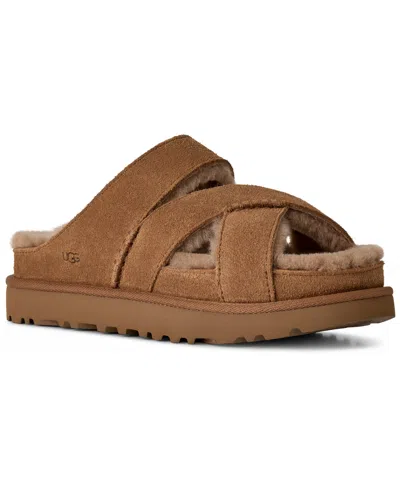 Ugg Chestnut Suede Greenport Cross Strap Sandals In Brown