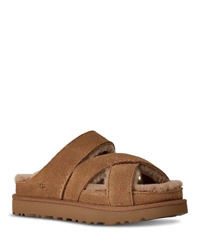 Ugg Chestnut Suede Greenport Cross Strap Sandals In Brown