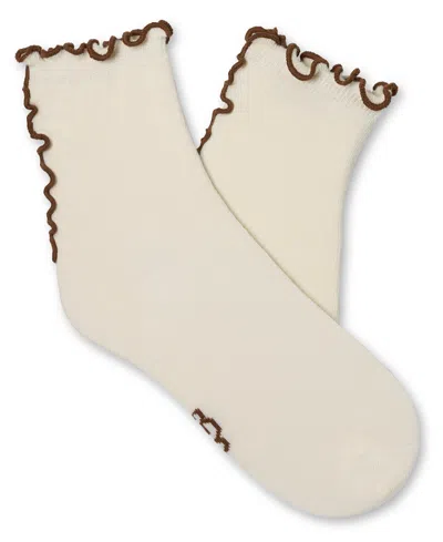 Ugg Women's Karsyn Lettuce Edge Quarter Logo Socks In Vanille,chestnut