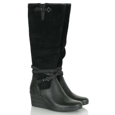 Ugg Women's Lesley Waterproof Suede Wedge Knee High Boots In Black