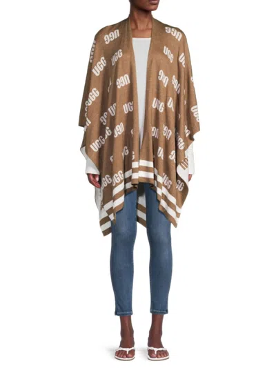 Ugg Women's Logo Collarless Ruana In Chestnut Multi
