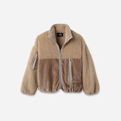 Ugg ® Women's Marlene Sherpa Jacket Ii Faux Fur/fleece Tops In Sandstone/ice Jam In Brown