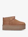Ugg Womens Mid Brown Classic Ultra Mini Platform Suede And Shearling Boots In Mid Brown