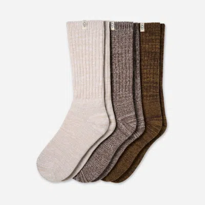 Ugg ® Women's Rib Knit Slouchy Crew 3 Pack Polyester Blend/recycled Materials In Burnt Cedar/moonlight/c In Burnt Cedar/moonlight/coffee Grounds