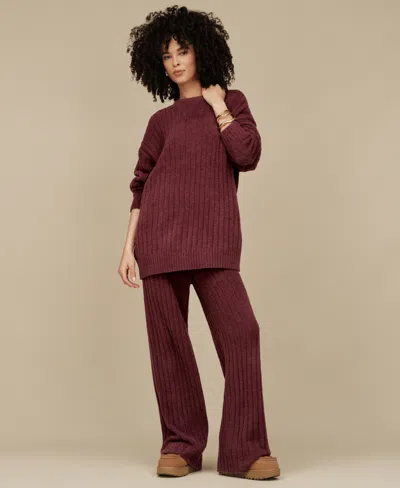 Ugg Women's Riz Ribbed Long-sleeve Knit Sleep Top In Burgundy