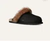 Ugg Leather Fur-lined Round-toe Flat Mules In Black