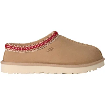 Ugg Tasman Ii Beige Mules With Round Toe And Embroidered Detail In Leather Woman In Brown