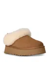 Ugg Platform Slippers With Plush Shearling Collar And Contrast Logo In Brown