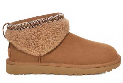 UGG WOMEN'S ULTRA MINI MAXI CURLY BOOTS IN CHESTNUT