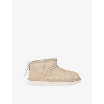 Ugg Womens Beige Classic Ultra Mini Biarritz Suede Boots Eur 36 / 3 Uk In Sand