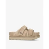 UGG UGG WOMEN'S BEIGE GOLDENSTAR DOUBLE-STRAP SUEDE SANDALS