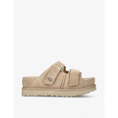 UGG WOMENS BEIGE GOLDENSTAR DOUBLE-STRAP SUEDE SANDALS EUR 39 / 6 UK