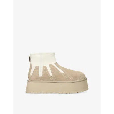 UGG WOMENS BEIGE OTH CLASSIC MINI DIPPER SUNWAVE SUEDE AND WOVEN BOOTS EUR 38/5 UK