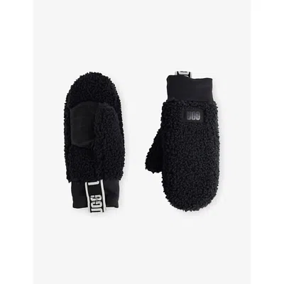 Ugg Womens Logo-tape Borg Mittens Black
