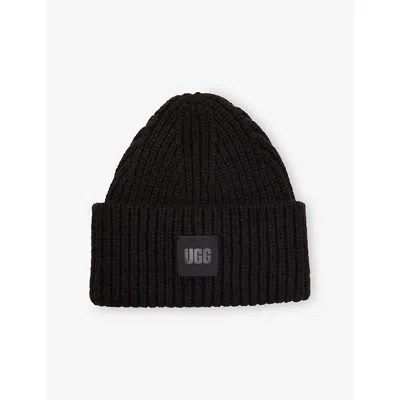 Ugg Womens Black Chunky Rib Knit Beanie