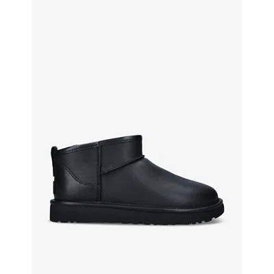 Ugg Womens Black Classic Ultra Mini Leather Boots Eur 41 / 8 Uk