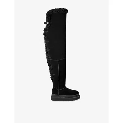 Ugg Womens Black  X Sacai Suede Over-the-knee Boots Eur 40 / 7 Uk In Animal Print