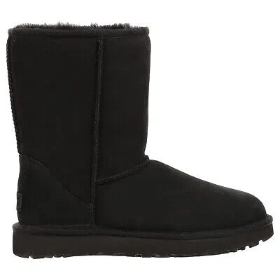 Pre-owned Ugg Womens Boots Classic Short Ii Casual Pull-on Ankle Suede In Black