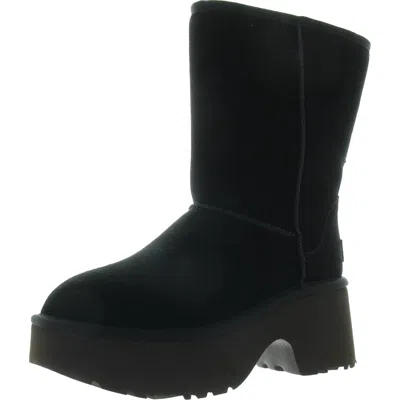 Ugg Womens Covered Platform Suede Mid-calf Boots In Black
