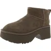 Ugg Classic Ultra Mini New Heights Womens Faux Fur Lined Leather Ankle Boots In Brown