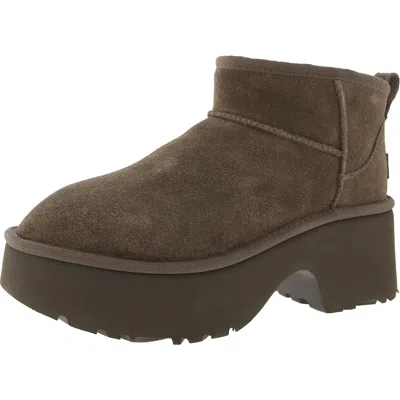 UGG WOMENS COVERED PLATFORM SUEDE MID-CALF BOOTS