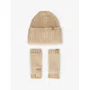 Ugg Womens Cream Multi Chunky Plaited Knitted Gloves And Beanie Set In Brown