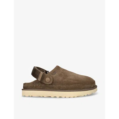 UGG WOMENS DARK BROWN GOLDENSTAR LOGO-EMBOSSED SUEDE CLOGS EUR 36 / 3 UK