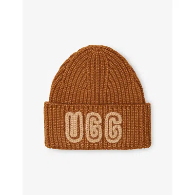 Ugg Womens Deco Chunky Crafted Ribbed Knitted Beanie In Brown