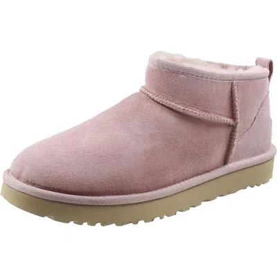 Ugg Womens Faux Fur Lined Leather Booties In Pink
