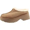 Ugg Womens Faux Fur Lined Leather Clogs In Brown