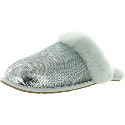 Ugg Womens Faux Fur Lined Manmade Slide Slippers In Silver