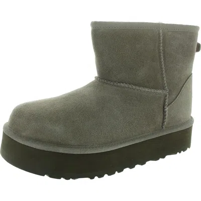 Ugg Womens Faux Fur Lined Suede Ankle Boots In Grey