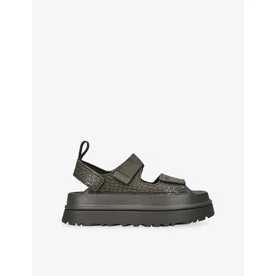 Ugg Womens Grey/dark Goldenglow Embossed Tpu Sandals Eur 41 / 8 Uk In Gray