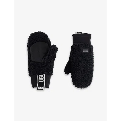 Ugg Womens Logo-tape Borg Mittens Black