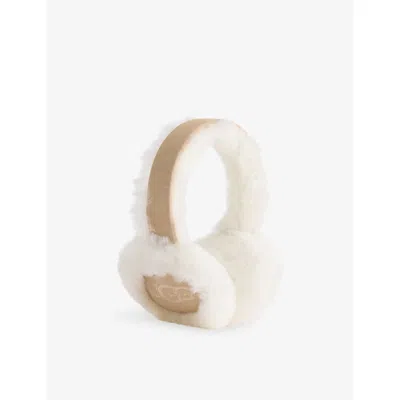 Ugg Womens Logo-embroidered Sheepskin Earmuffs Sand In Neutral