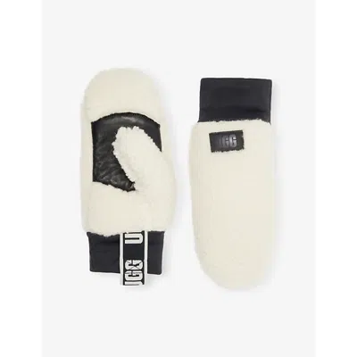 Ugg Womens Nimbus Fluff Fleece And Leather Mittens In Gray