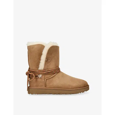 Ugg Womens Tan Bailey Tie Sheepskin Boots Eur 38/5 Uk In Brown