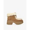 Ugg Esmee Beige Ankle Boots With Fur Detailing And Platform In Suede Woman In Brown
